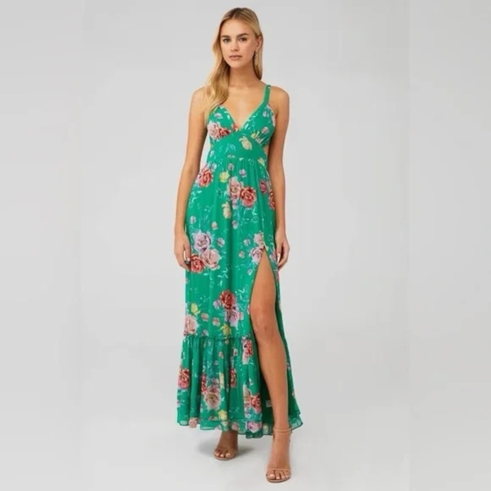 Yumi Kim Size XS Tracey Green Floral‎ Maxi Dress